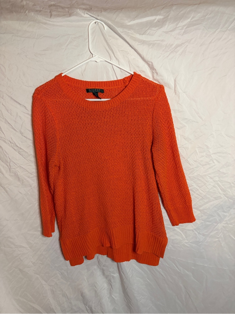Ralph Lauren Women’s Orange Knit Acrylic Sweater Sz Large 3/4 sleeve